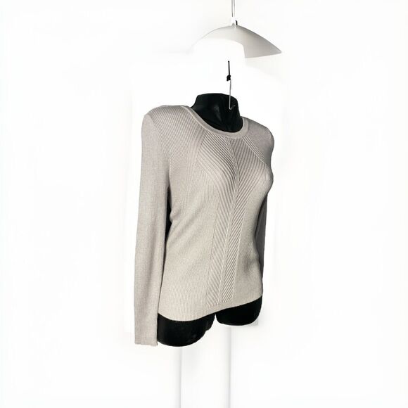 Nine West Woman’s‎ Ribbed Sweater Size L Sparkly Thread Gray - Picture 1 of 5